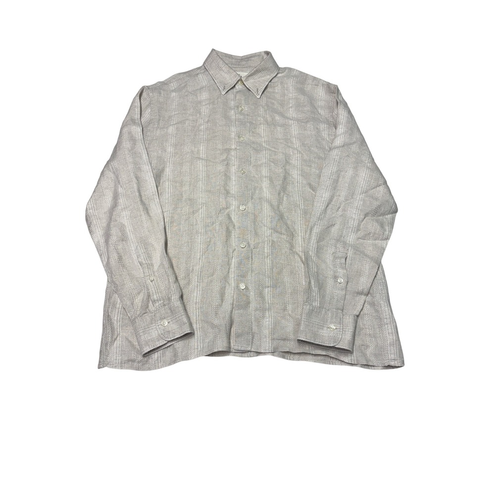 Abercrombie & Fitch Summer Linen Blend Striped Long Sleeve Shirt Beige Mens S